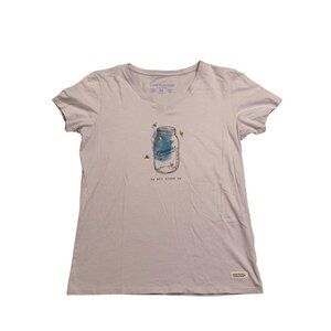 Life Is Good Women's Purple We All Shine On Jar Firefly Vee T-Shirt Top Size M